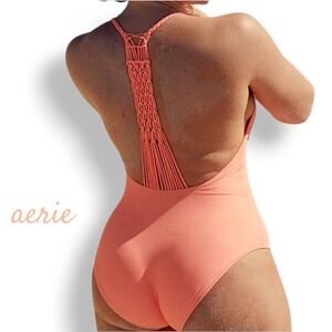 Aerie NWT Coral Macrame Scoop One Piece Swimsuit